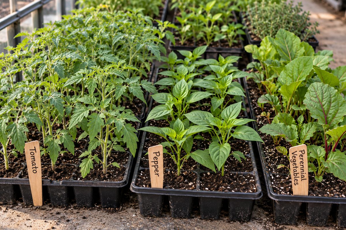 Propagation flats of fresh vegetable seedlings and young perennials conditioned on Millbury Street